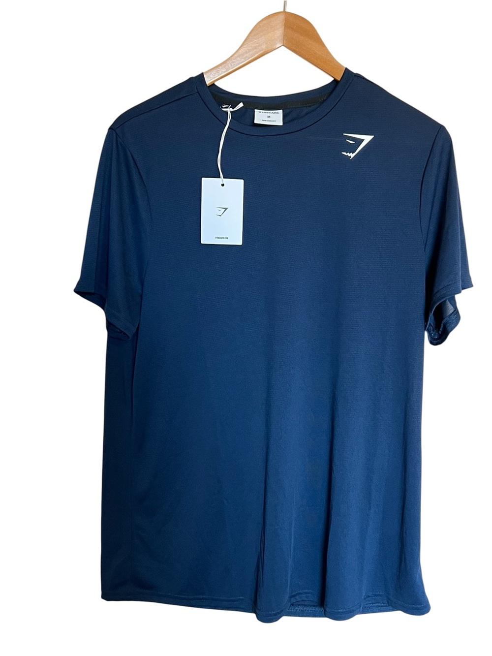 Gymshark Men’s Navy Short Sleeve Performance Tee with White Logo